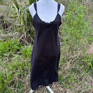 Classic Black Lace-Trim Slip Dress by Vanity Fair Size 36 Vintage 70s
